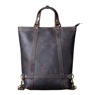 mochilas piel hombre gris frente